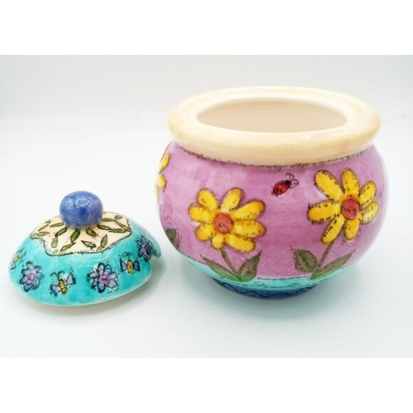 Ceramic Creamer w Lid Sue Zipkin Design Sango Birds & The Bees 3.5 Inch Vibrant - Picture 9 of 15